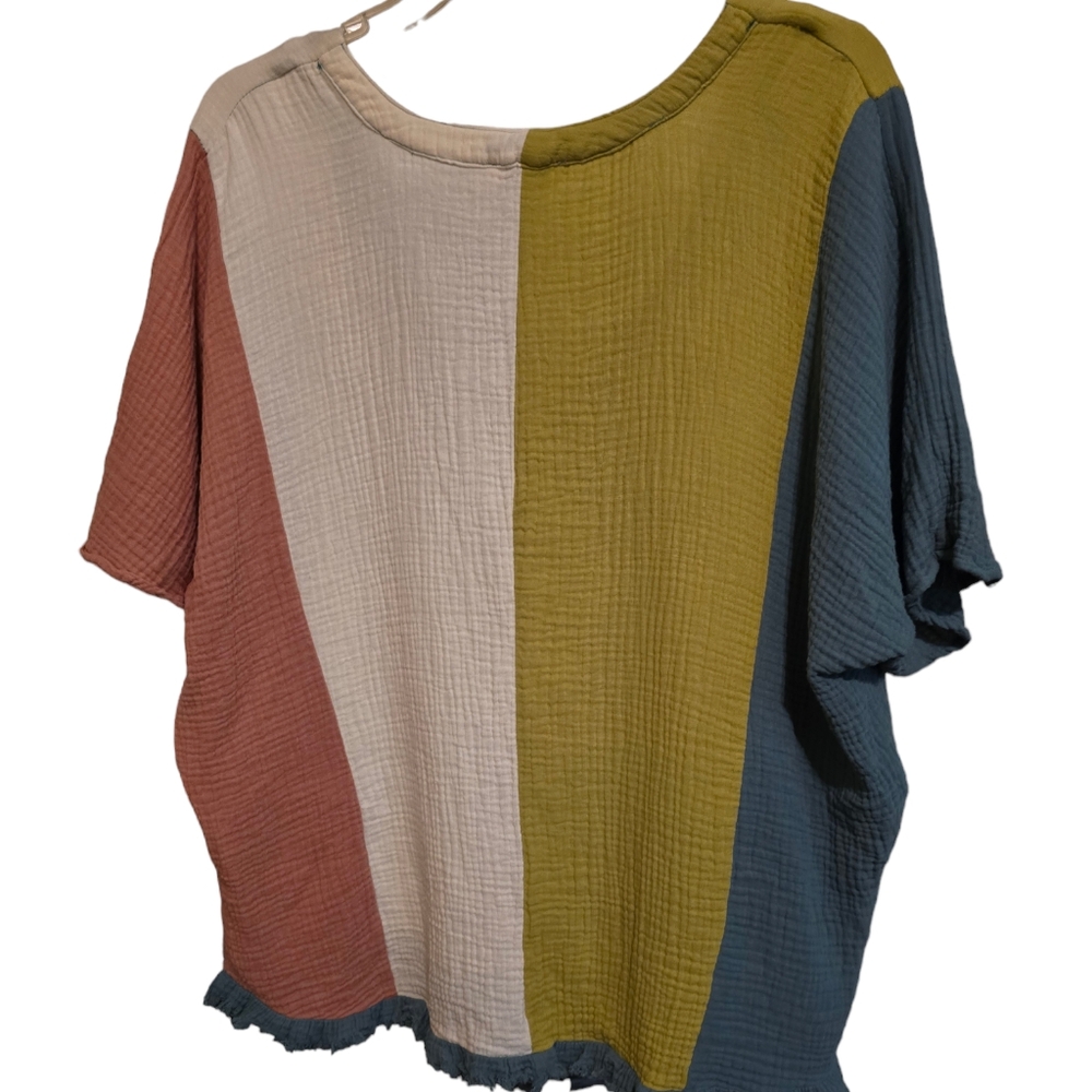 NWOT Umgee Color Block Cotton Gauze Top Size M - Picture 2 of 8